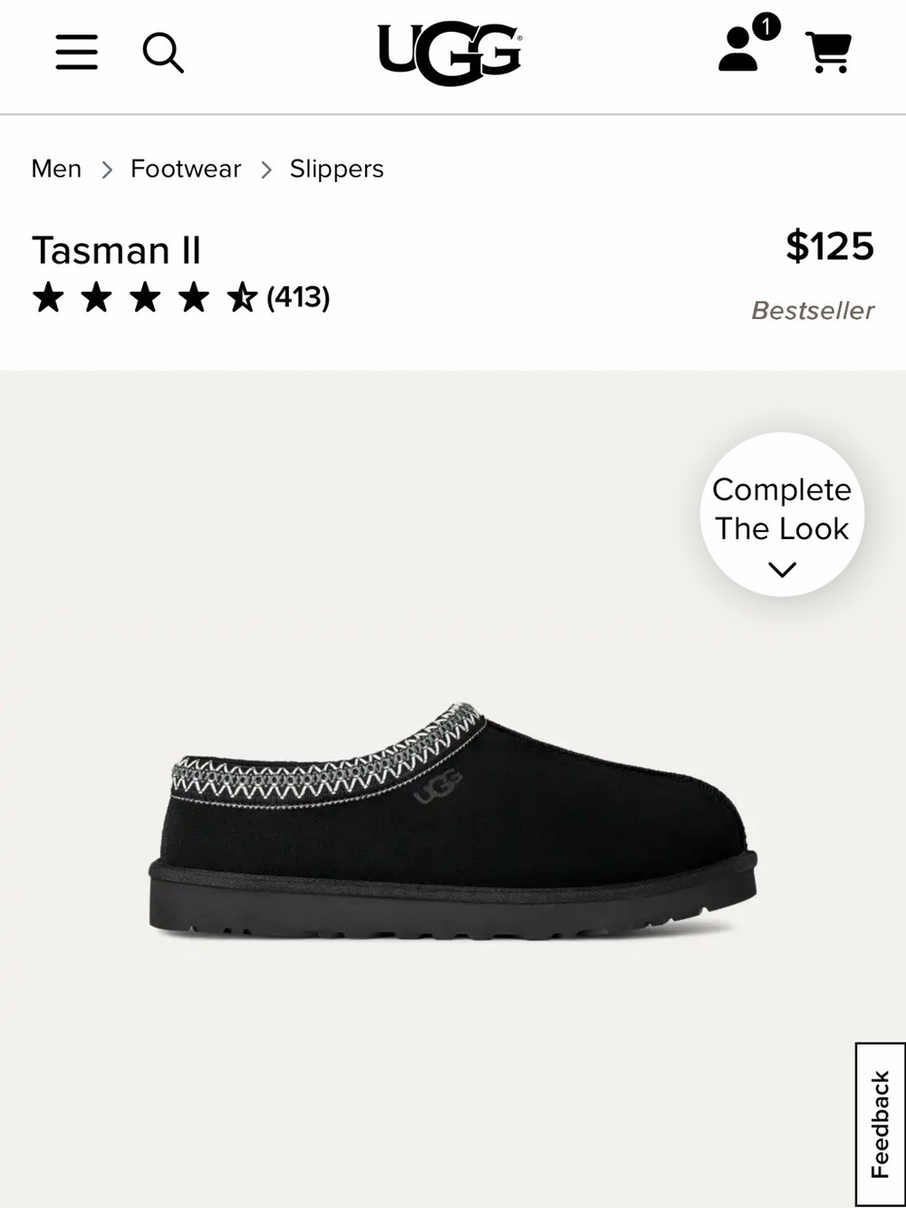 UGG Tasman II Slip-On Slippers in Black with Contrast Stitching